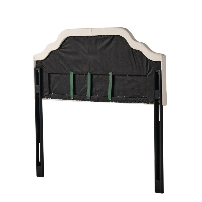 Upholstered Headboard, Queen, Ivory with Diamond Stitching and Nailhead Trim