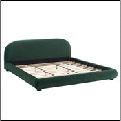 Upholstered King Bed with Headboard in Green Polyester Blend