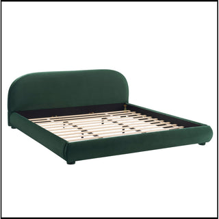 Upholstered King Bed with Headboard in Green Polyester Blend