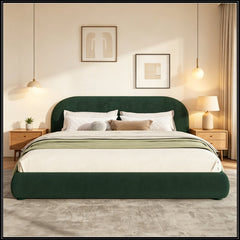 Upholstered King Bed with Headboard in Green Polyester Blend