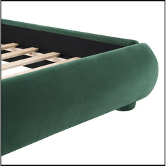 Upholstered King Bed with Headboard in Green Polyester Blend