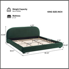 Upholstered King Bed with Headboard in Green Polyester Blend