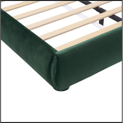 Upholstered King Bed with Headboard in Green Polyester Blend