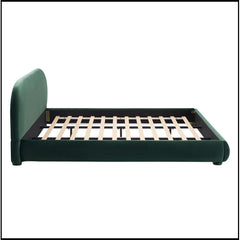 Upholstered King Bed with Headboard in Green Polyester Blend