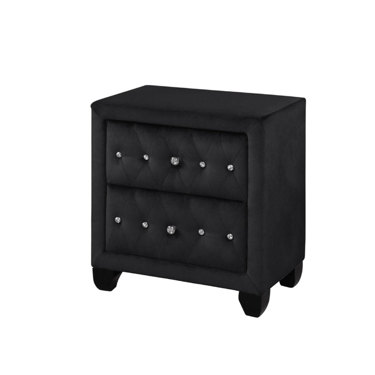 Upholstered Nightstand with 2 Drawers in Black Velvet