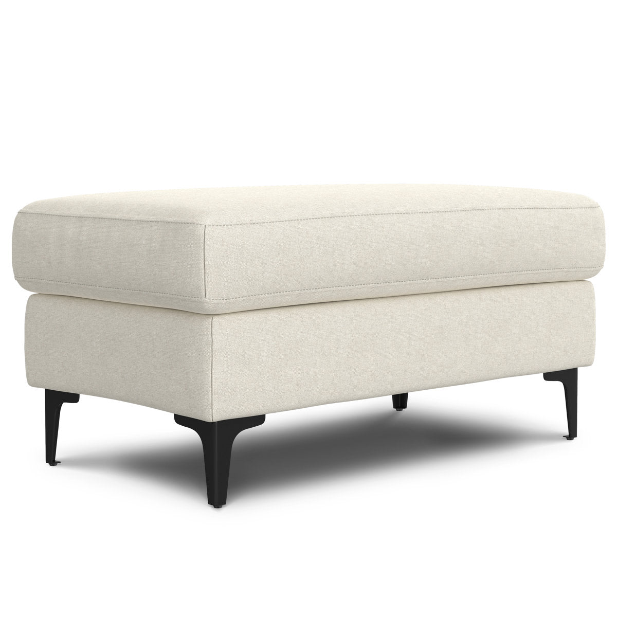 Upholstered Ottoman, 36 in W, Beige Polyester with Black Metal Legs