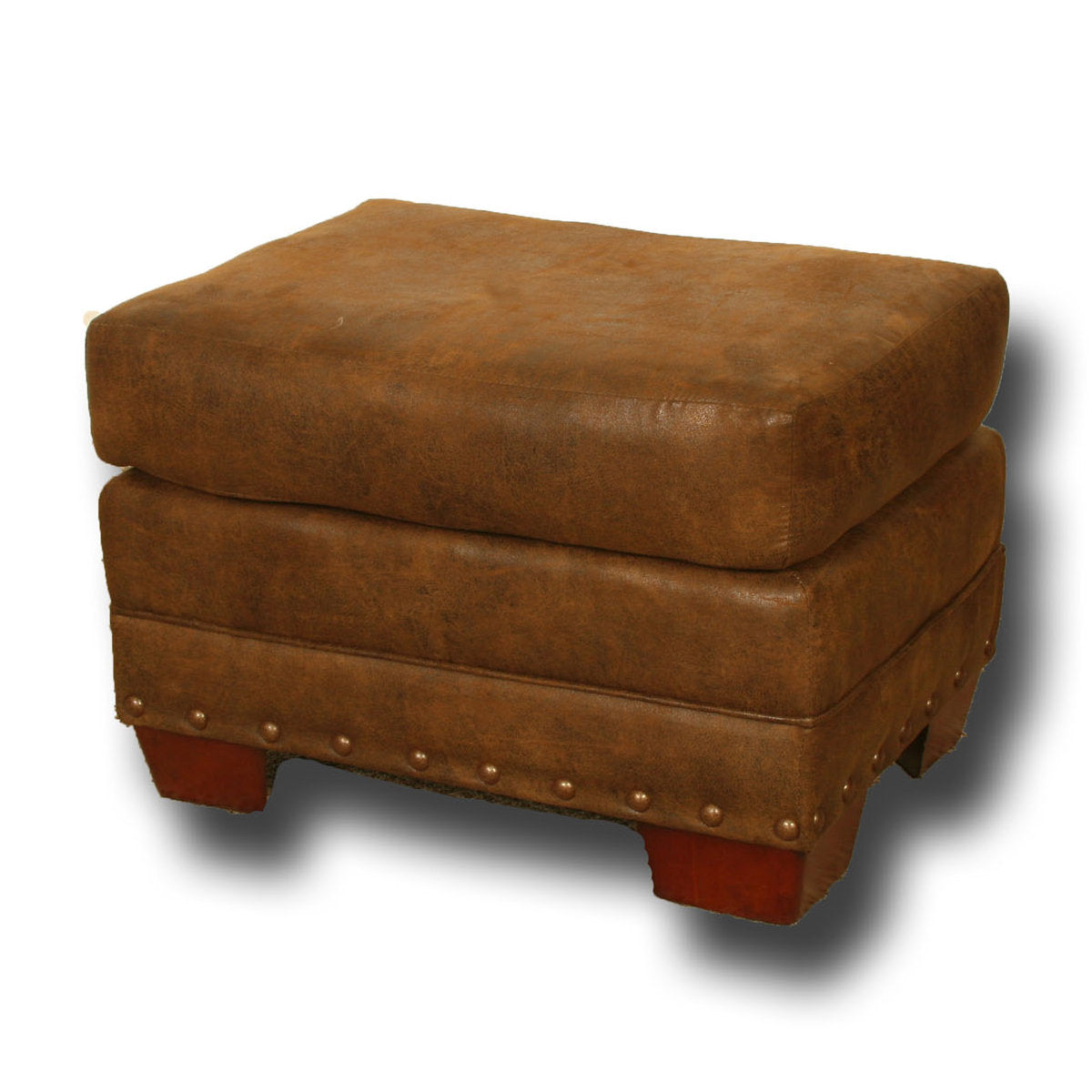 Upholstered Ottoman, Brown Microfiber, Walnut Wood Legs