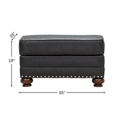 Upholstered Ottoman, Faux Leather with Nailhead Trim