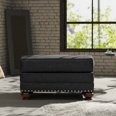 Upholstered Ottoman, Faux Leather with Nailhead Trim