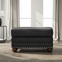 Upholstered Ottoman, Faux Leather with Nailhead Trim