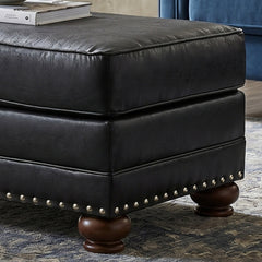 Upholstered Ottoman, Faux Leather with Nailhead Trim