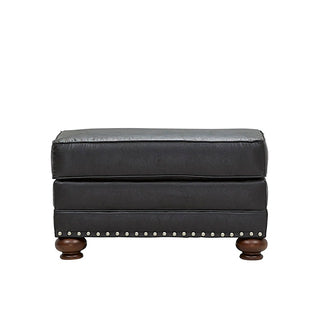 Upholstered Ottoman, Faux Leather with Nailhead Trim