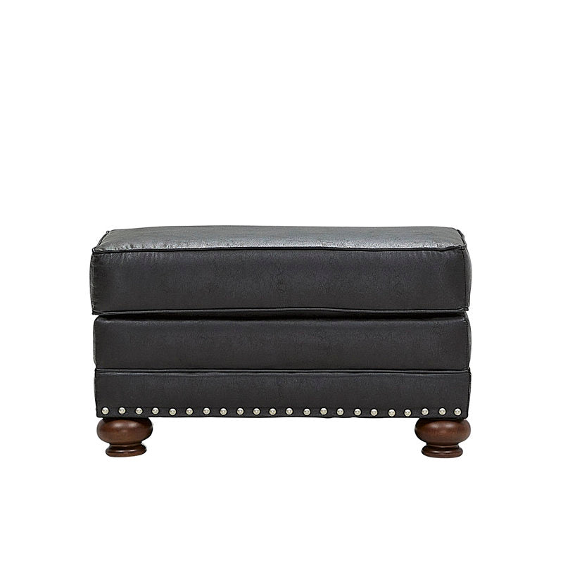 Upholstered Ottoman, Faux Leather with Nailhead Trim