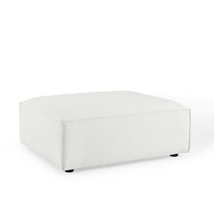 Upholstered Ottoman in White Polyester with Black Wood Legs