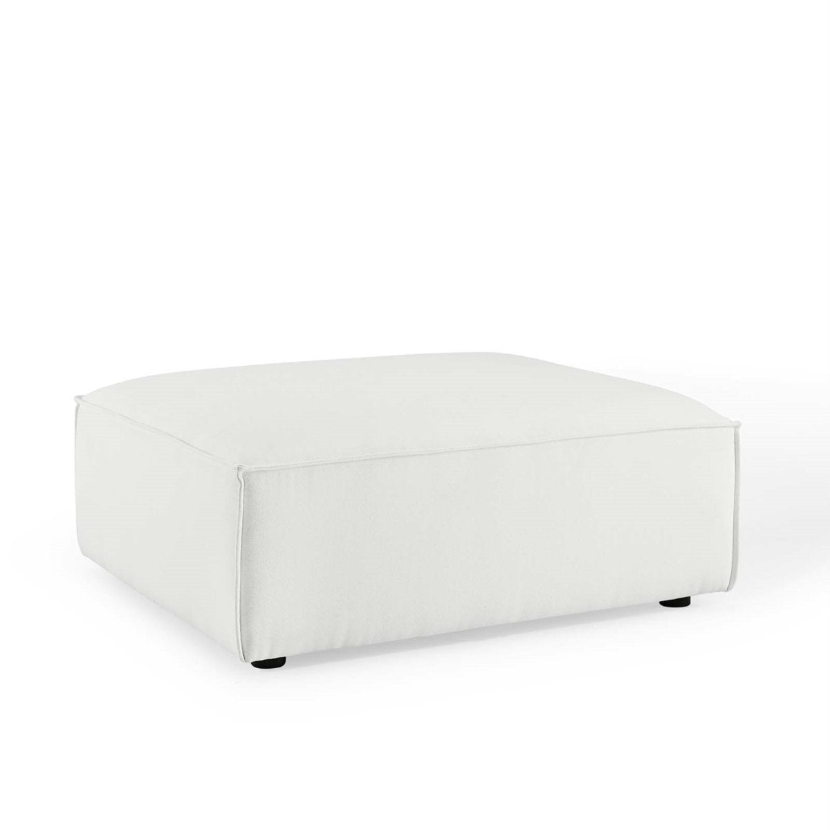 Upholstered Ottoman in White Polyester with Black Wood Legs
