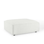 Upholstered Ottoman in White Polyester with Black Wood Legs