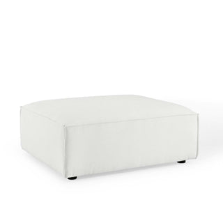 Upholstered Ottoman in White Polyester with Black Wood Legs