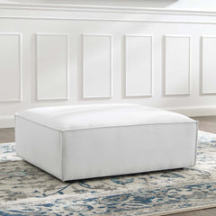 Upholstered Ottoman in White Polyester with Black Wood Legs