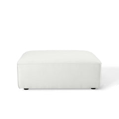 Upholstered Ottoman in White Polyester with Black Wood Legs