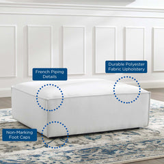 Upholstered Ottoman in White Polyester with Black Wood Legs
