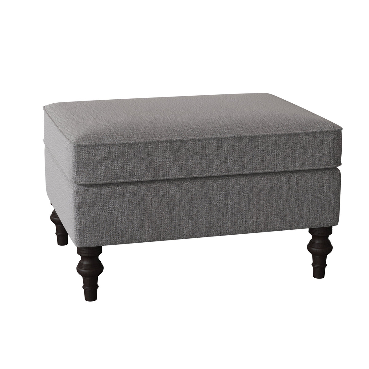 Upholstered Ottoman, Rectangular, Charcoal Gray with Dark Walnut Legs
