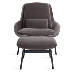 Upholstered Ottoman, Storm Velvet with Slate Steel Base