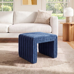 Upholstered Ottoman, Velvet in Sapphire Navy with Solid Wood Frame