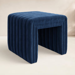 Upholstered Ottoman, Velvet in Sapphire Navy with Solid Wood Frame