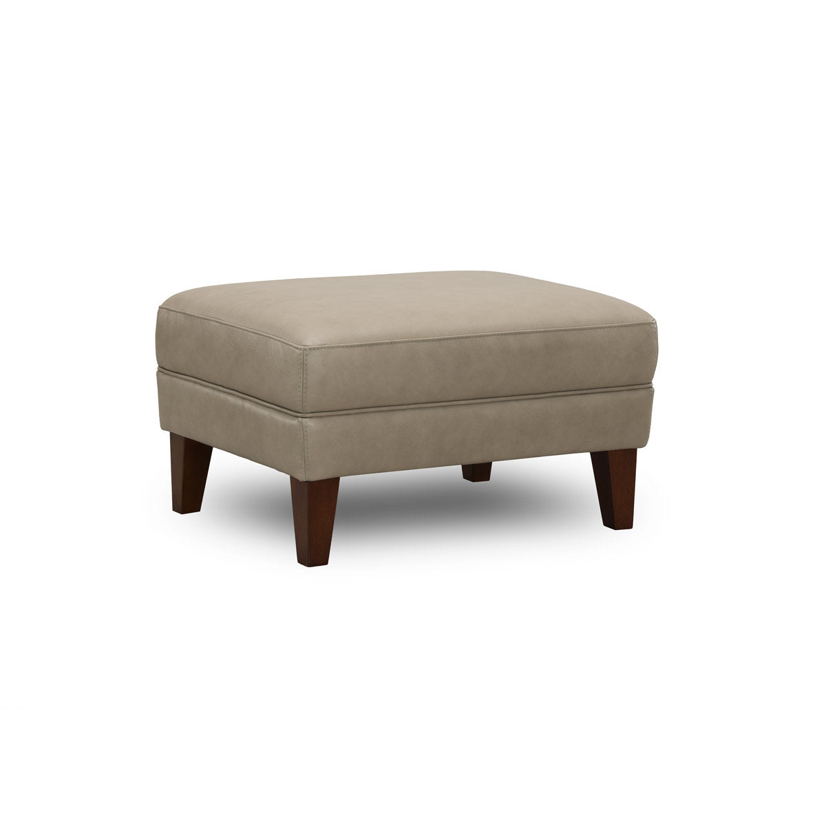 Upholstered Ottoman with Gray Top Grain Leather and Wood Legs