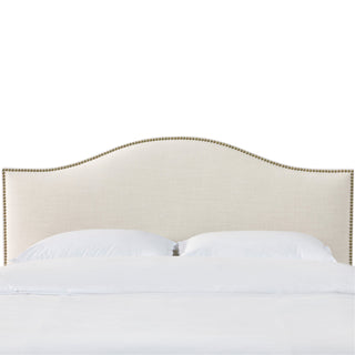 Upholstered Panel Headboard, Queen, Talc Linen with Nailhead Trim