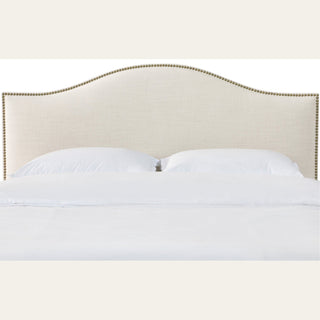 Queen Upholstered Panel Headboard in Talc Linen with Nailhead Trim