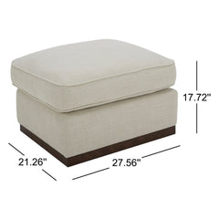 Upholstered Rectangular Ottoman with Walnut Finish Plinth Base
