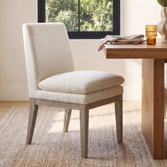 Upholstered Side Chair with Linen Upholstery and Gray Wood Legs