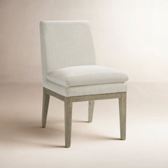 Upholstered Side Chair with Linen Upholstery and Gray Wood Legs