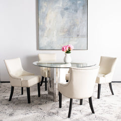 Upholstered Side Chairs, Set of 2, Cream with Solid Birch Legs