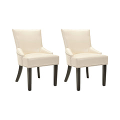Upholstered Side Chairs, Set of 2, Cream with Solid Birch Legs