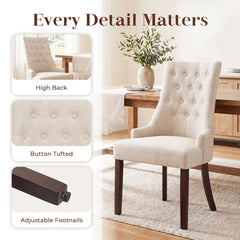 Upholstered Side Chairs, Set of 4, Beige Fabric with Walnut Brown Legs