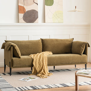 Upholstered Sofa, 3-Seater, Olive Linen, Black Metal Legs