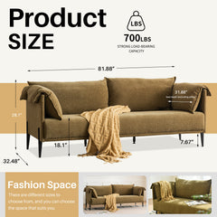 Upholstered Sofa, 3-Seater, Olive Linen, Black Metal Legs