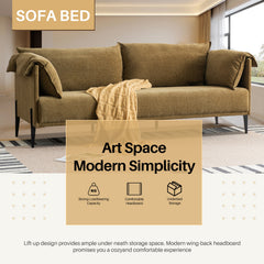 Upholstered Sofa, 3-Seater, Olive Linen, Black Metal Legs