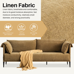 Upholstered Sofa, 3-Seater, Olive Linen, Black Metal Legs