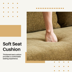 Upholstered Sofa, 3-Seater, Olive Linen, Black Metal Legs