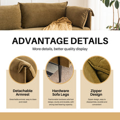 Upholstered Sofa, 3-Seater, Olive Linen, Black Metal Legs