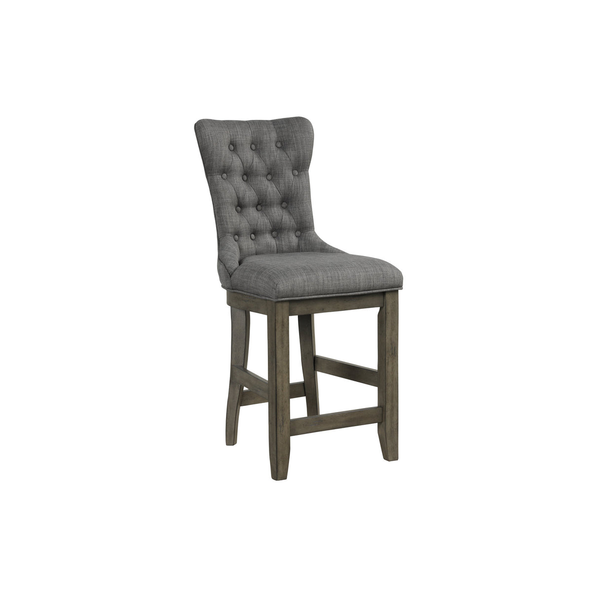 Upholstered Stools, Set of 2, Brown Fabric, Solid Wood Frame