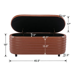 Upholstered Storage Bench, Iron, Flip-Top Lid, Brown
