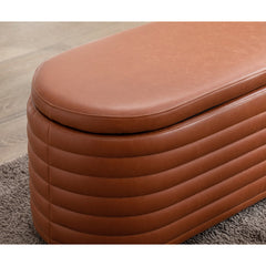 Upholstered Storage Bench, Iron, Flip-Top Lid, Brown