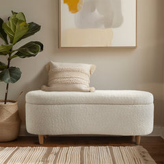 Upholstered Storage Bench with Flip-Top Lid and Solid Wood Legs