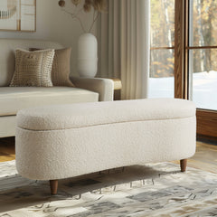 Upholstered Storage Bench with Flip-Top Lid and Solid Wood Legs