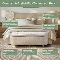 Upholstered Storage Bench with Flip-Top Lid and Solid Wood Legs