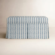 Upholstered Storage Bench with Flip-Top Lid in Vine Stripe Dusty Blue Fabric